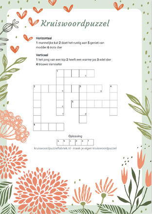 Kruiswoordpuzzel bloemen en hartjes