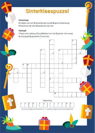 Kruiswoordpuzzel sinterklaas