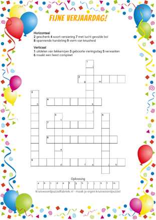 Kruiswoordpuzzel verjaardag