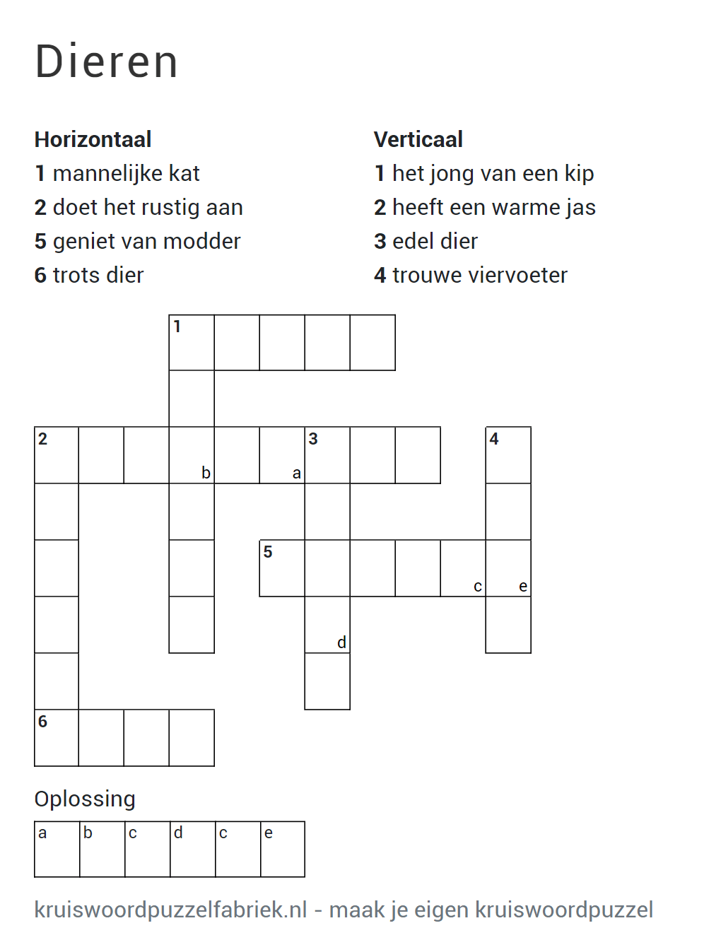 kruiswoordpuzzel dieren