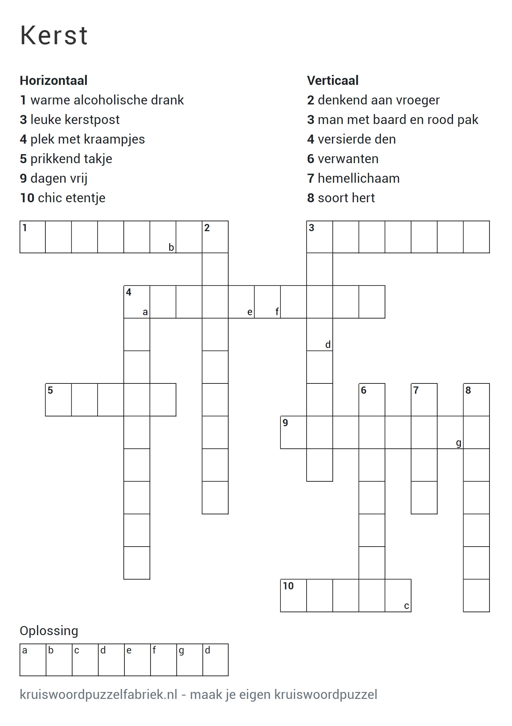 kruiswoordpuzzel kerst