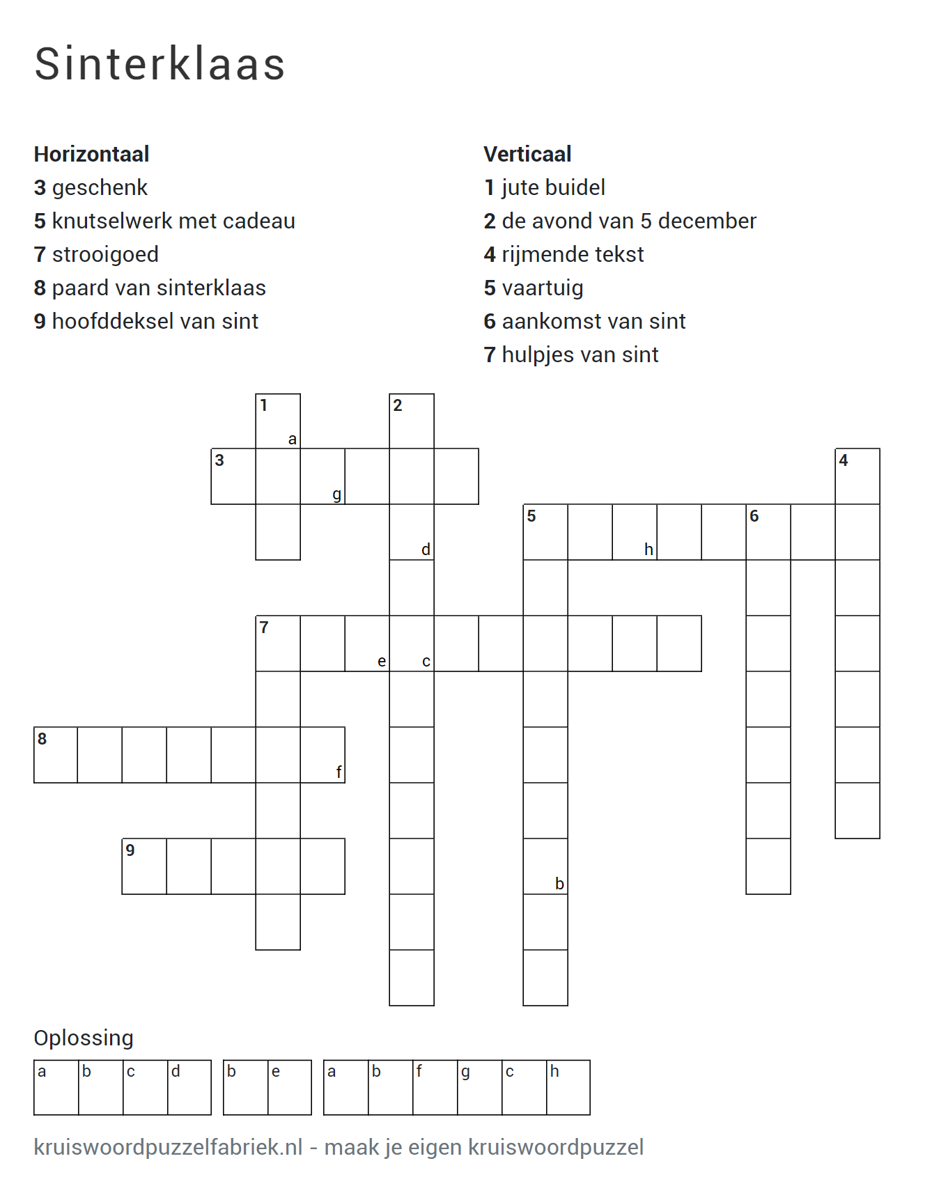 kruiswoordpuzzel Sinterklaas