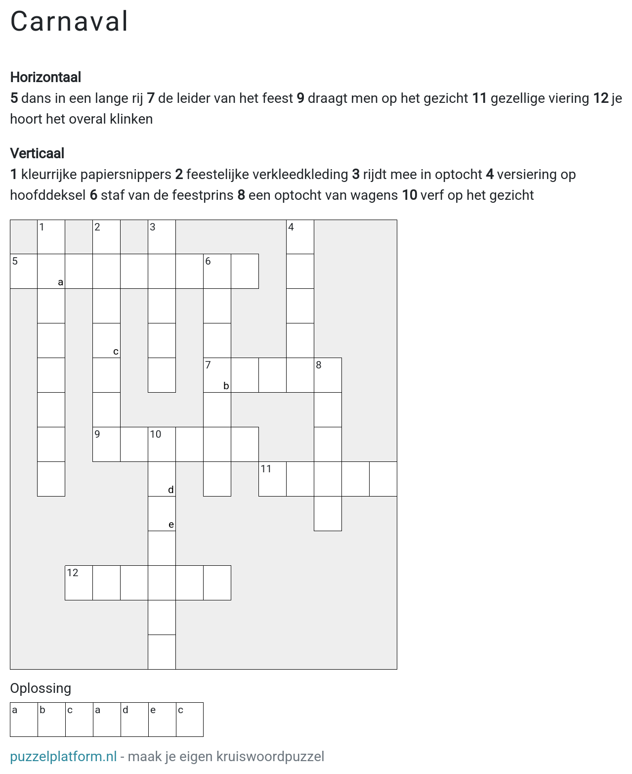 Kruiswoordpuzzel maken over Carnaval