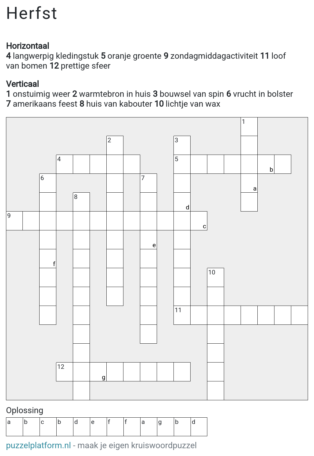 Kruiswoordpuzzel maken over de herfst