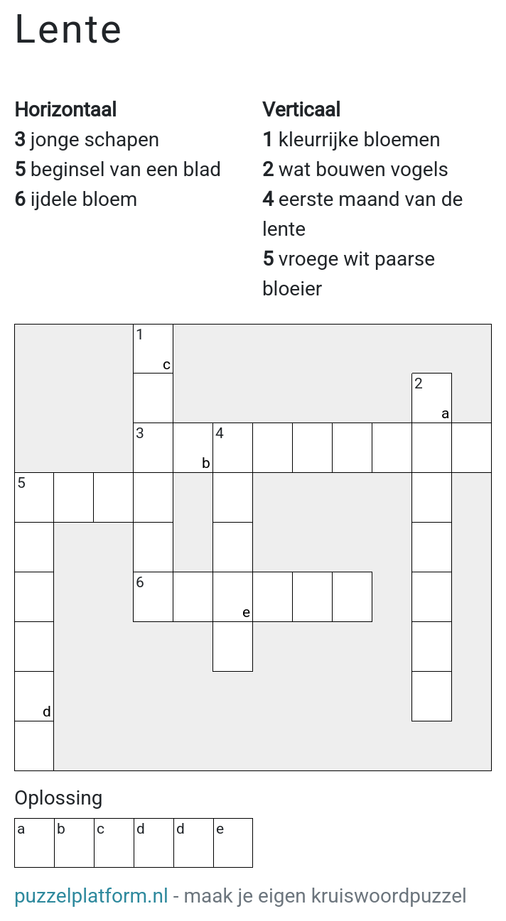 Kruiswoordpuzzel maken over de lente