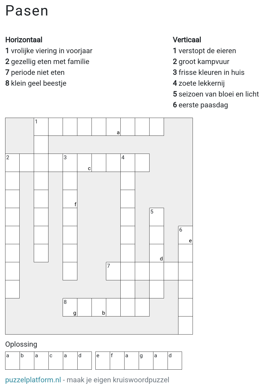 Kruiswoordpuzzel maken voor Pasen