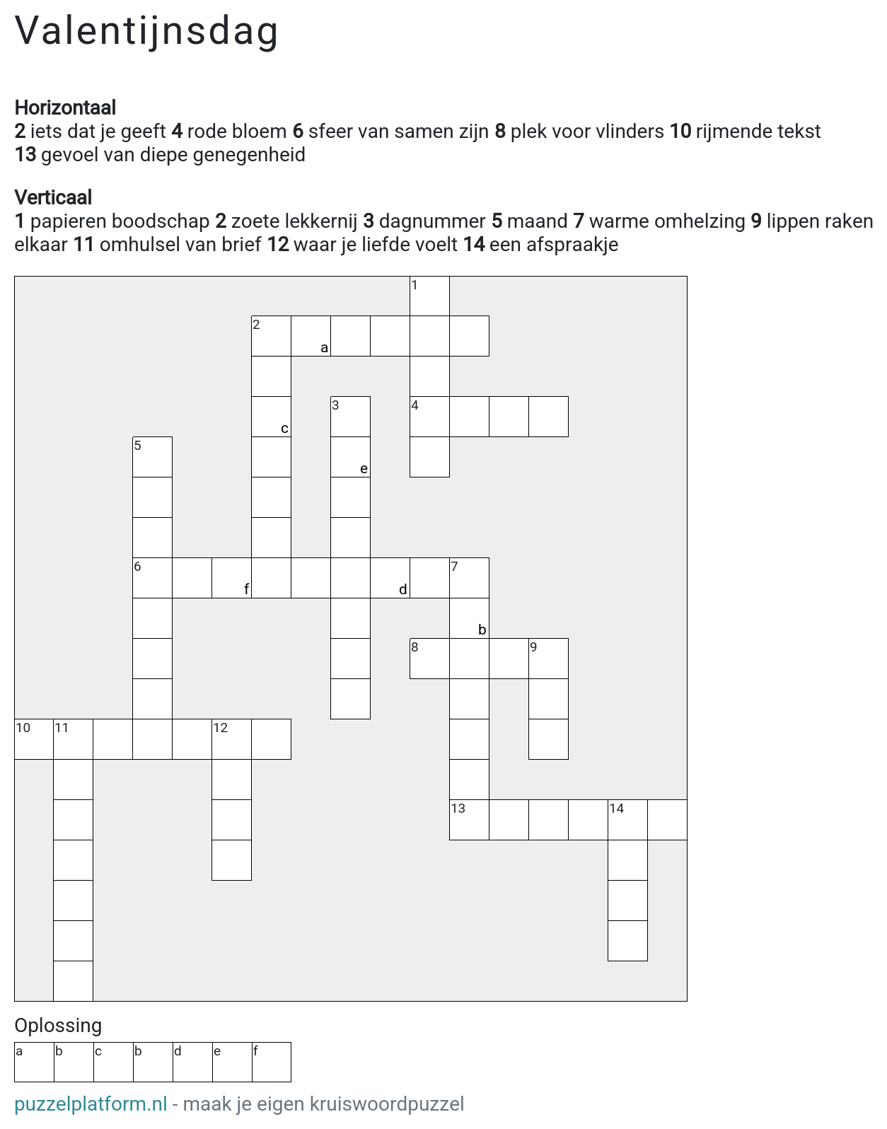 Kruiswoordpuzzel maken voor Valentijnsdag