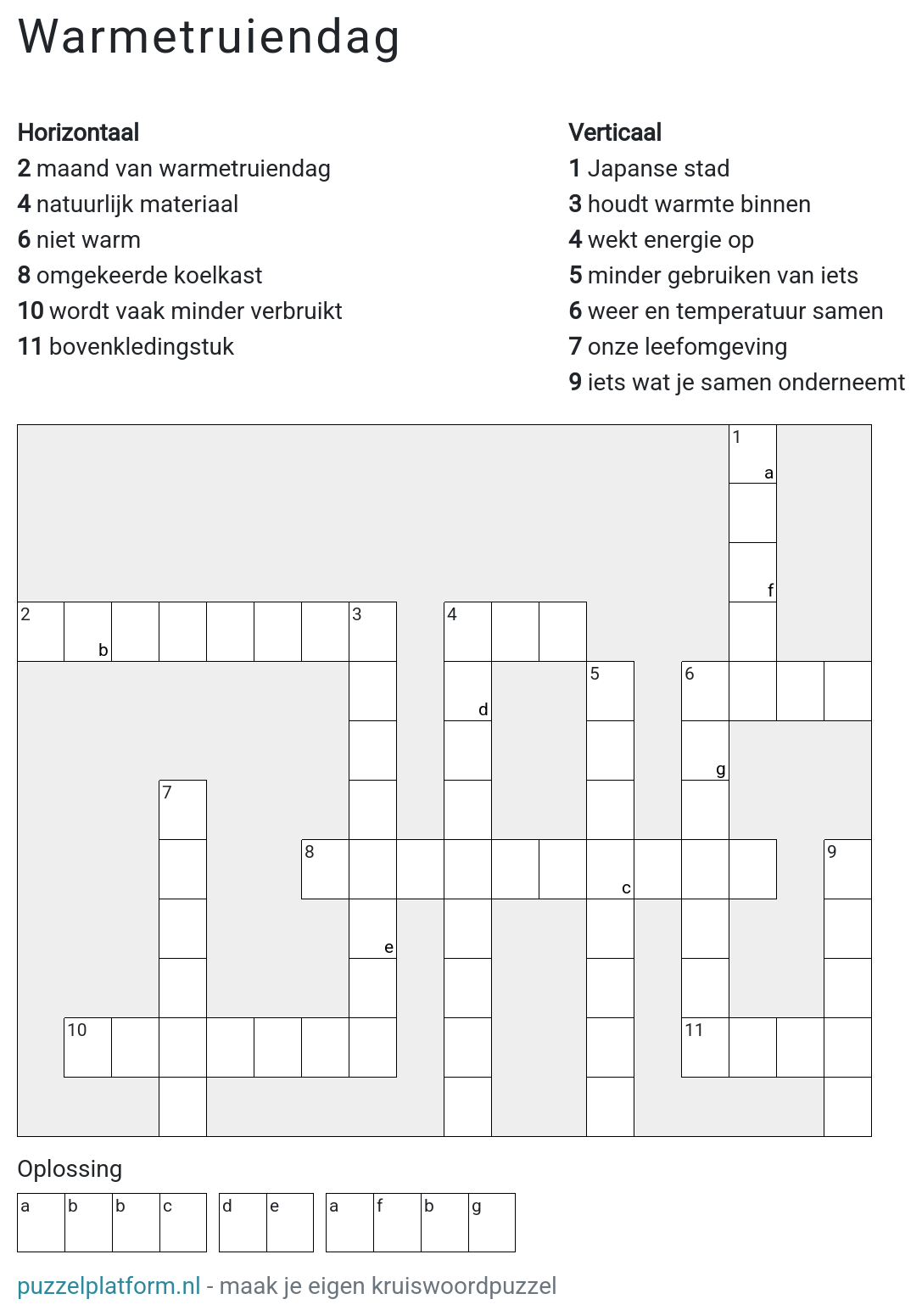 Kruiswoordpuzzel maken voor warmetruiendag