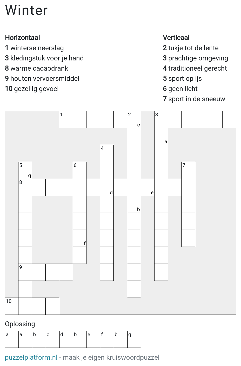 Kruiswoordpuzzel maken over de winter