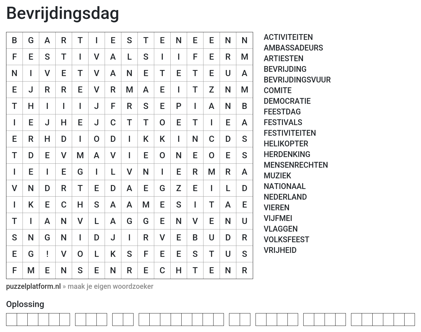 Woordzoeker maken voor bevrijdingsdag