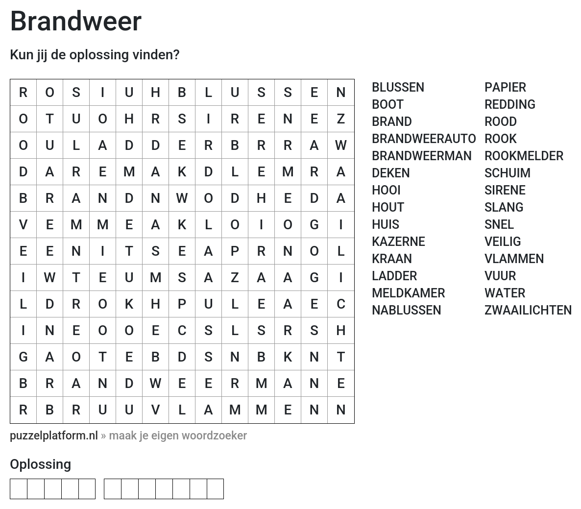 Woordzoeker maken over de brandweer