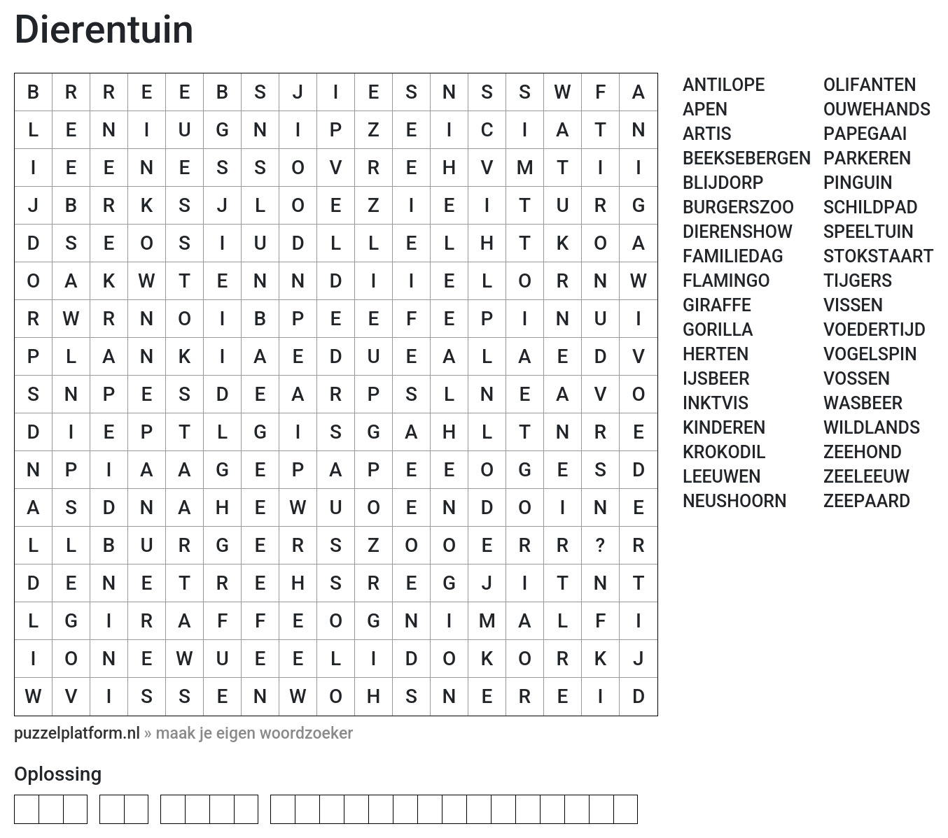 Woordzoeker maken over de dierentuin