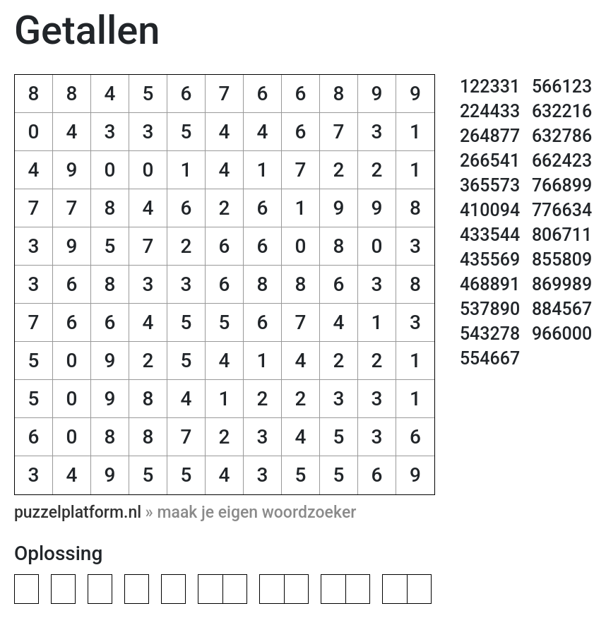 Woordzoeker maken met getallen