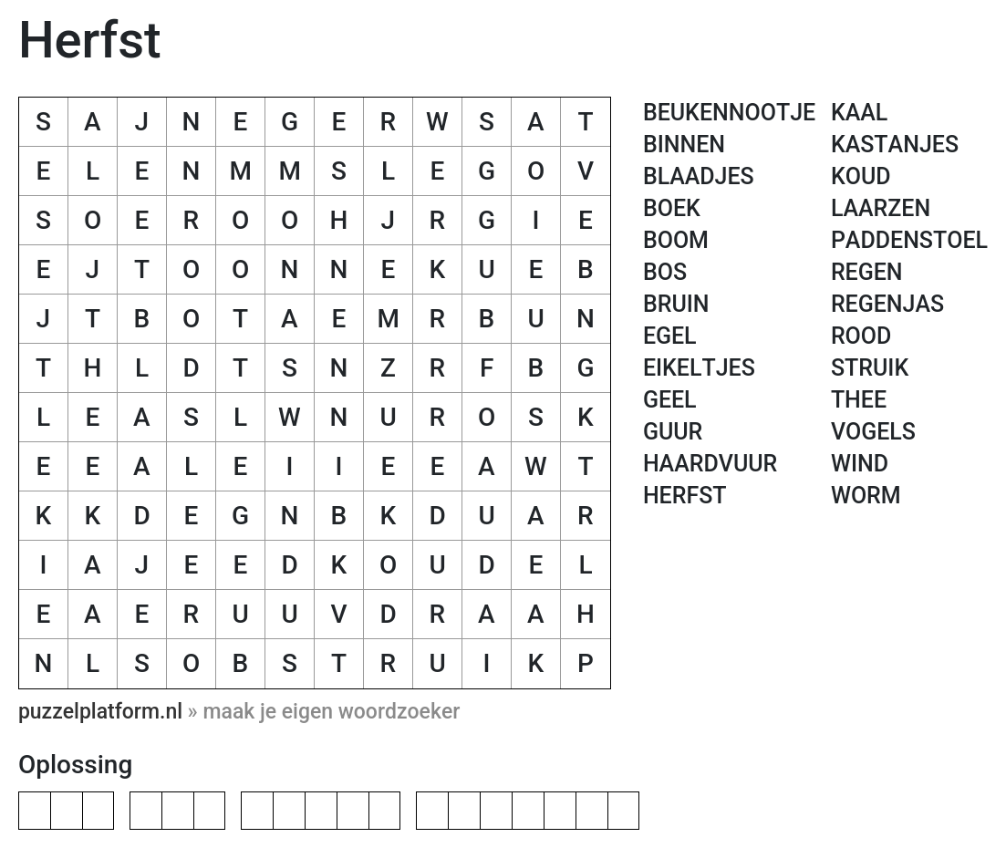 Woordzoeker maken over herfst