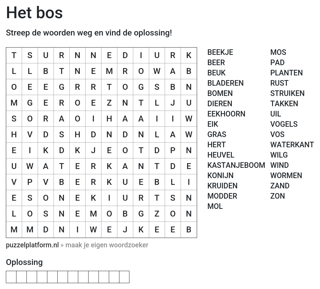 Woordzoeker maken over het bos