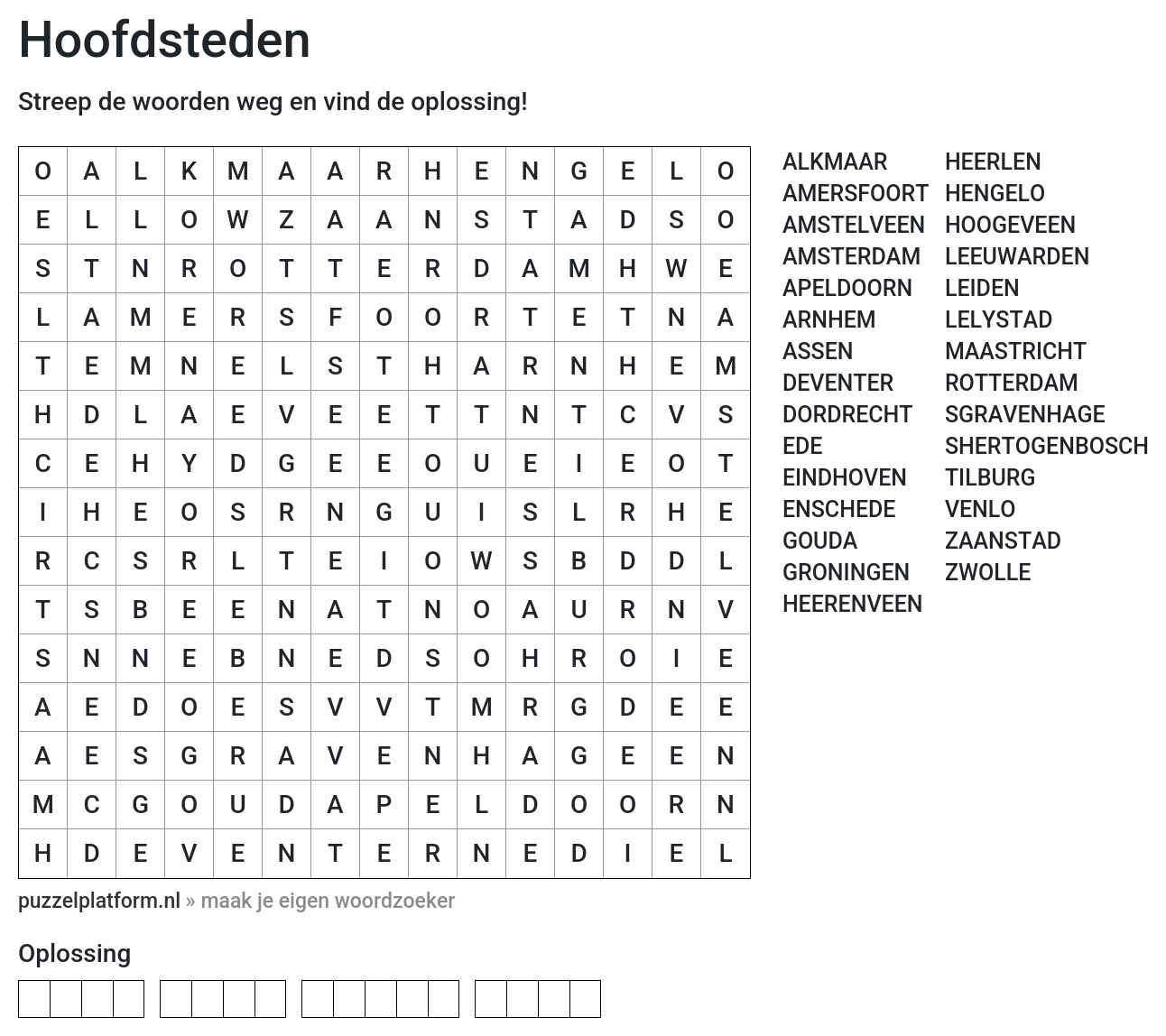 Woordzoeker maken met hoofdsteden