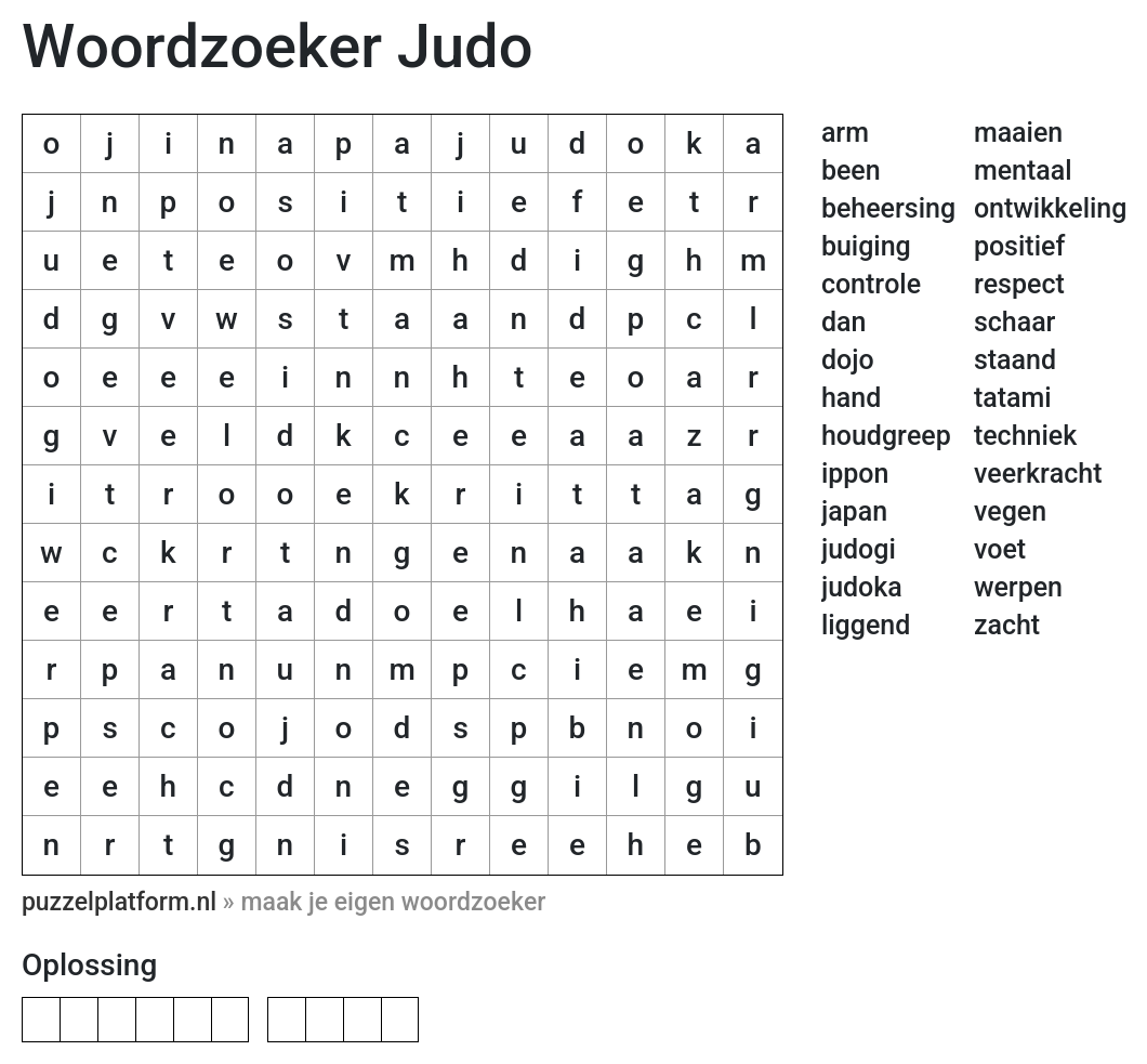 Woordzoeker maken over judo