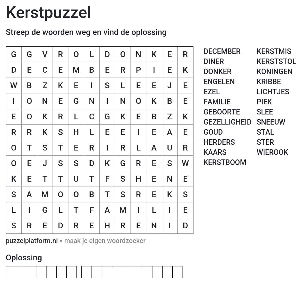 Woordzoeker maken voor kerst
