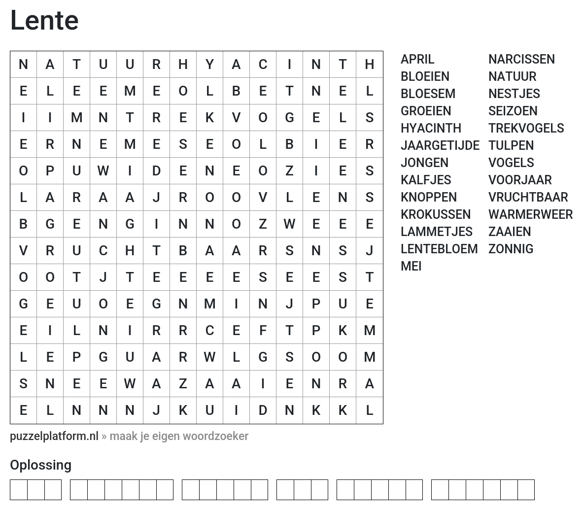 Woordzoeker maken over de lente