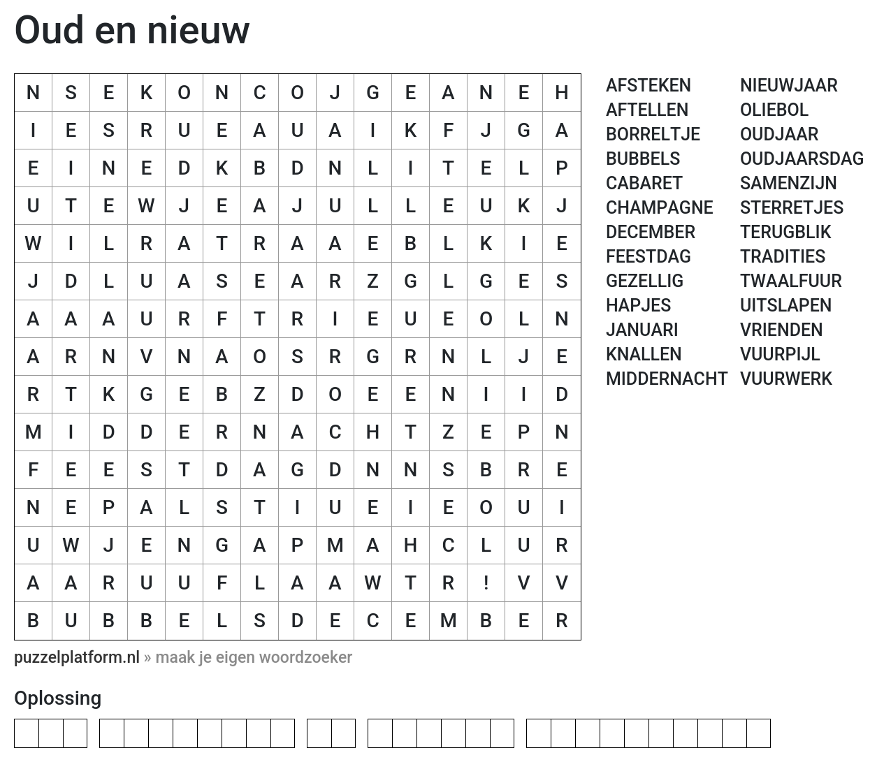 Woordzoeker maker voor Oud en Nieuw