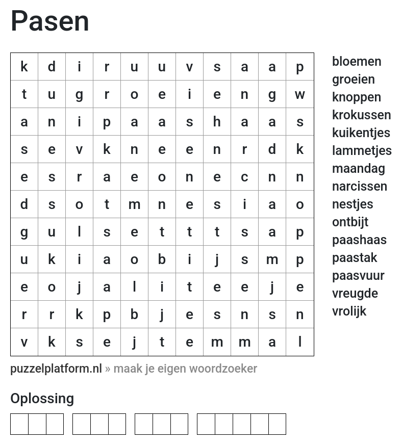 Afbeelding: Woordzoeker maken over Pasen
