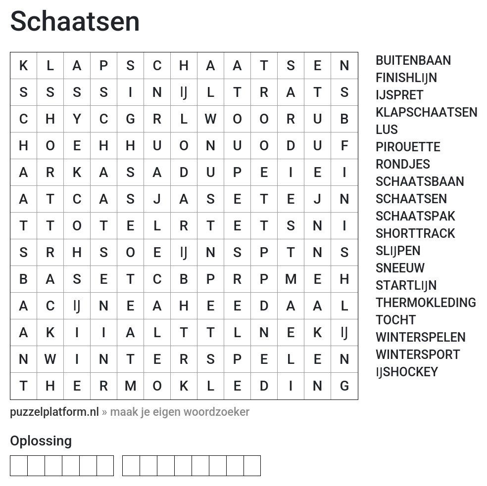 Woordzoeker maken over schaatsen