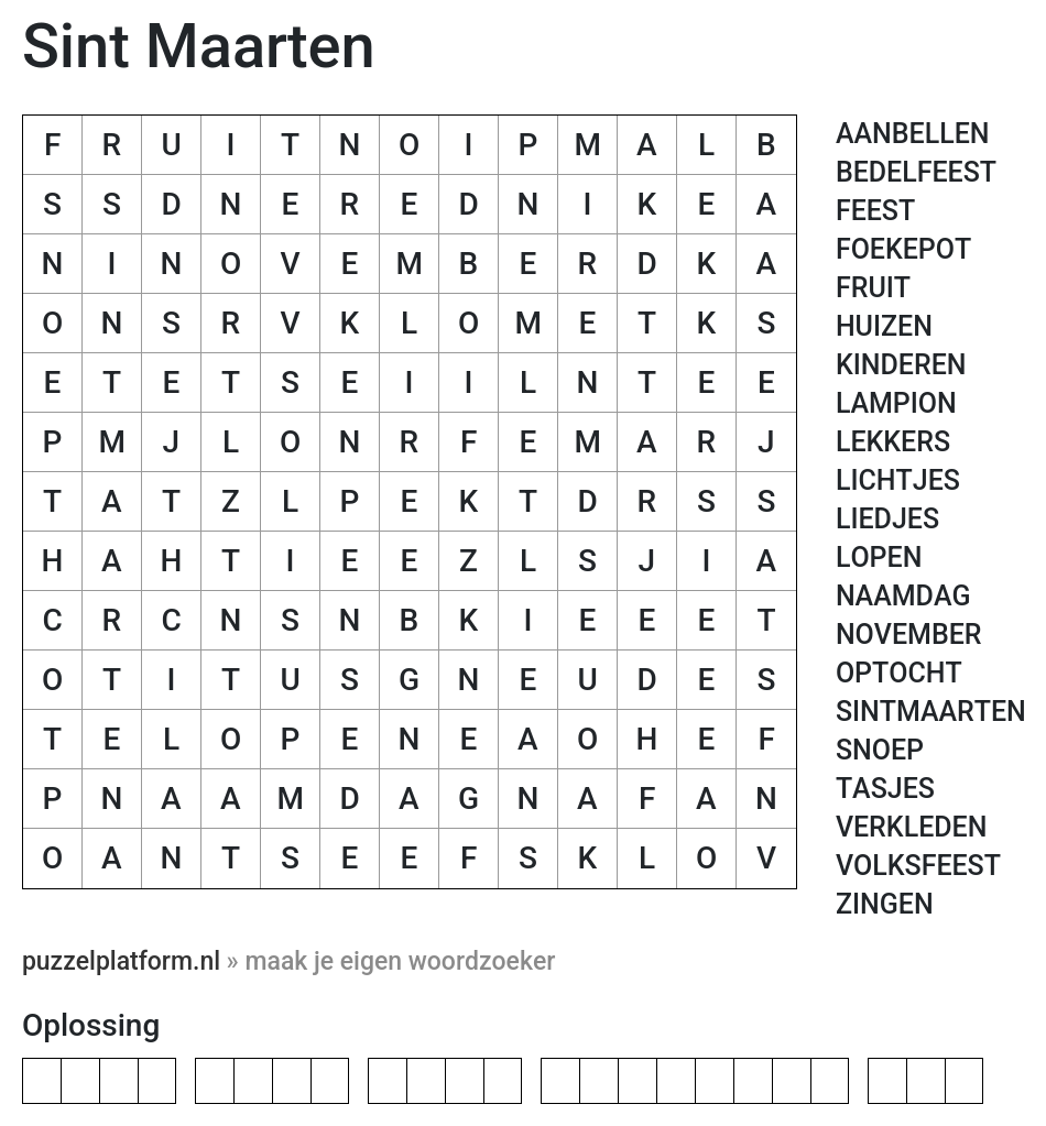 Woordzoeker maken voor Sint Maarten