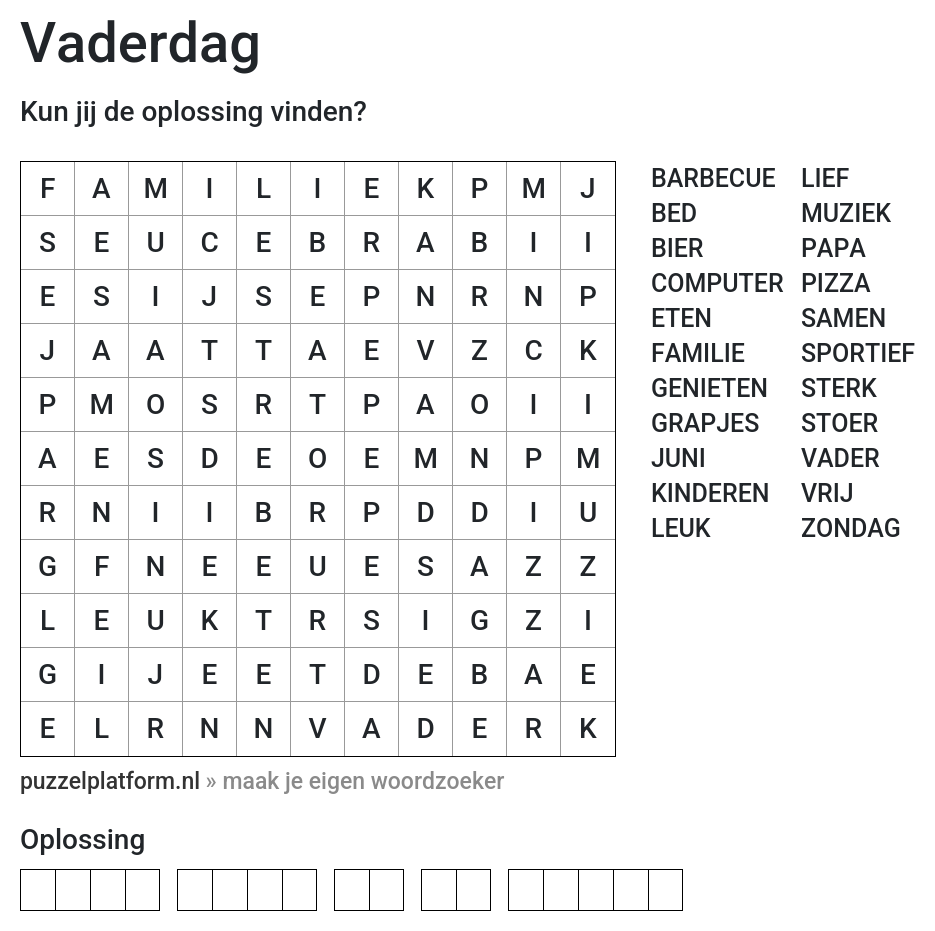 Woordzoeker maken voor vaderdag