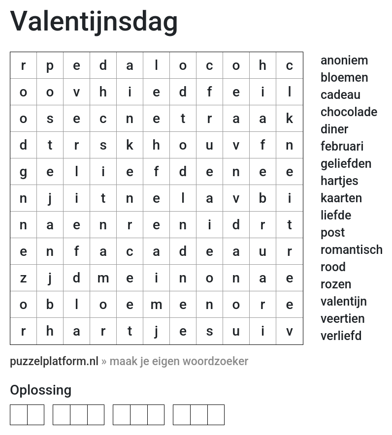 Woordzoeker maken voor valentijnsdag