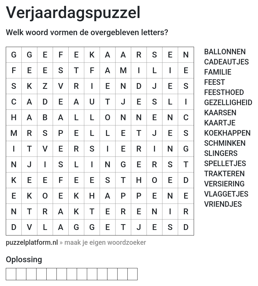 Woordzoeker maken voor een verjaardag