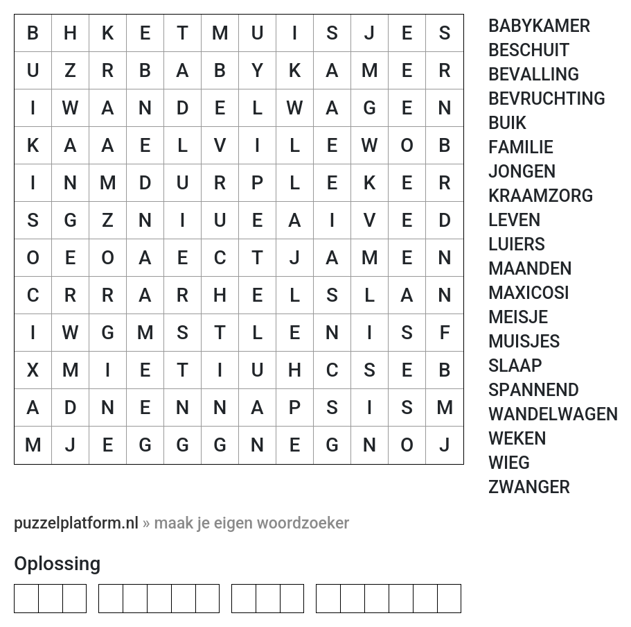 Woordzoeker maken voor een geboorte