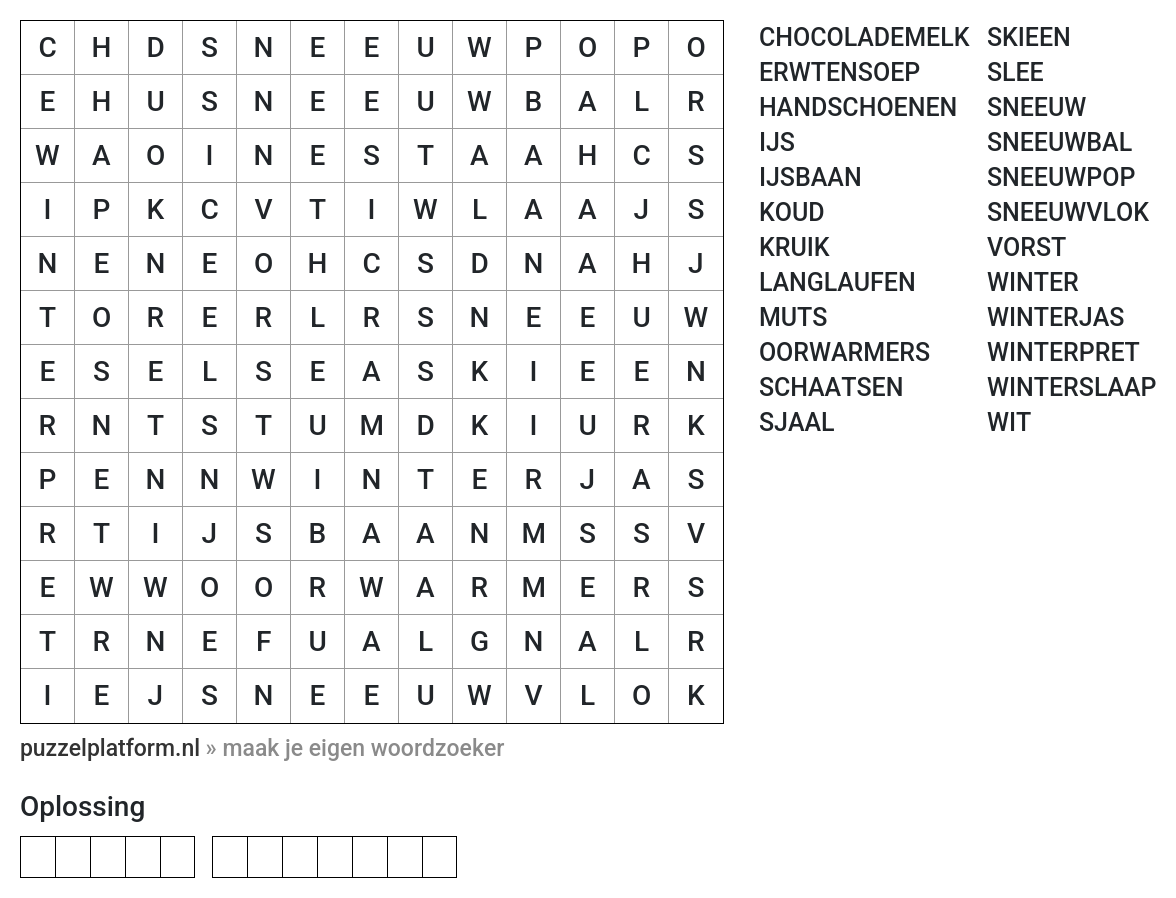 Woordzoeker maken over de winter