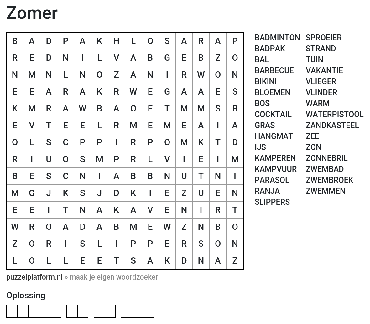 Woordzoeker maken over de zomer