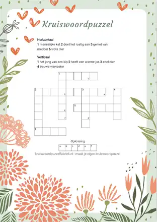 Kruiswoordpuzzel bloemen en hartjes