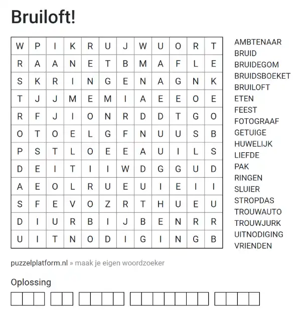 Voorbeeld van een woordzoeker