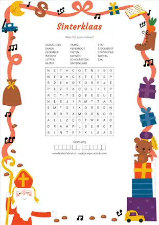 Woordzoeker voor Sinterklaas