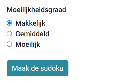 sudoku maken stap 1 - moeilijkheidsgraad kiezen