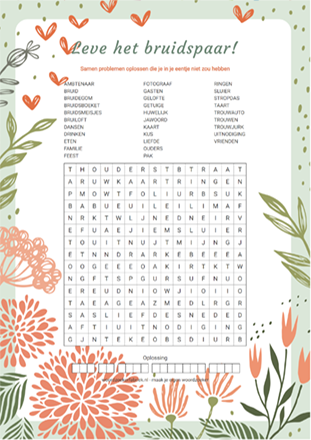 Woordzoeker Bloemen en hartjes