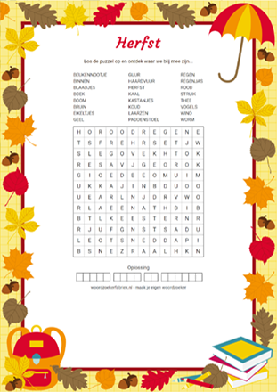 Woordzoeker Herfst