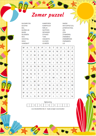 Woordzoeker Zomer